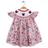 Handmade Pink Smocked Bishop Dress for Girls Cartoon Print Ruffle Sleeve Boutique Summer Cotton Toddler Clothing