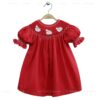 Wholesale Handmade Red Smocked Baby Girl Dress Christmas Santa Embroidery Cotton Bishop Dress Children Holiday Clothing