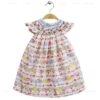 Wholesale Boutique Cotton Smocked Dress for Girls Macaron Dessert Print Summer Baby Frock Handmade Bishop Style Kids Clothing