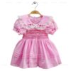 Wholesale Handmade Pink Smocked Baby Girl Dress Cotton Floral Embroidery Peter Pan Collar Vintage Boutique Toddler Clothing