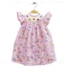Wholesale Handmade Smocked Bishop Dress Pink Butterfly Print Cotton Baby Girl Summer Frock Boutique Kids Clothing