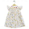 Wholesale Handmade Smocked Baby Girl Dress Cotton Butterfly Print Summer Flutter Sleeve Toddler Frock for Boutique