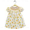 Handmade Floral Smocked Bishop Dress for Baby Girls 100% Cotton Yellow Sunflower Print Summer Boutique Kids Clothing Wholesale