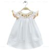 Wholesale Hand Smocked Baby Girl Bishop Dress White Cotton Floral Embroidery Boutique Summer Children Clothing