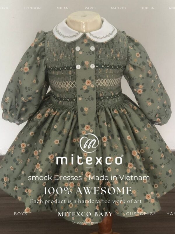Wholesale Handmade Smocked Dress Baby Girl Floral Vintage Cotton Frock Long Sleeve Traditional Kids Clothing Made in Vietnam