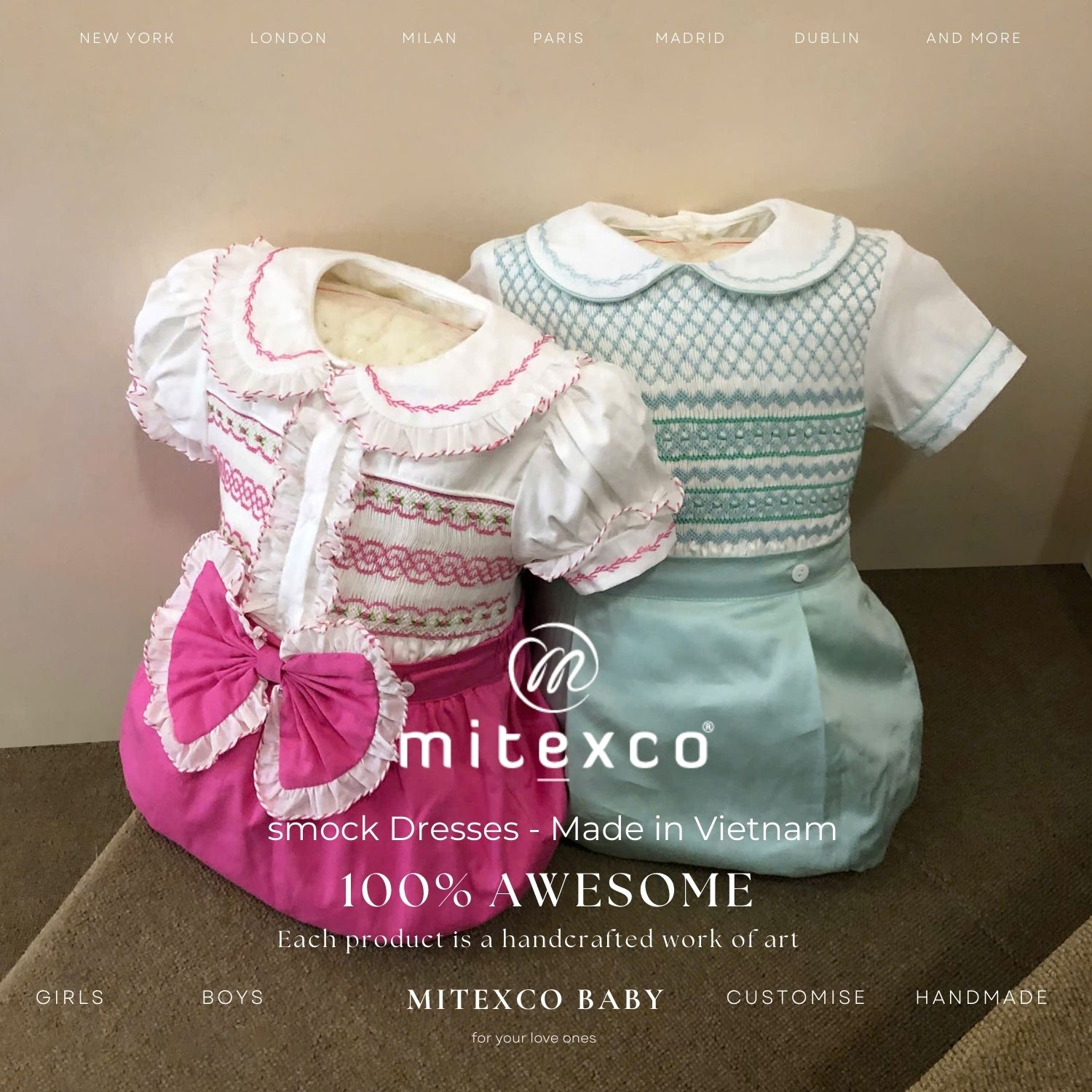 Mitexco Wholesale Handmade Smocked Baby Romper Set 100% Cotton Vietnam Manufacturer Custom Embroidery Boutique Kids Clothing OEM